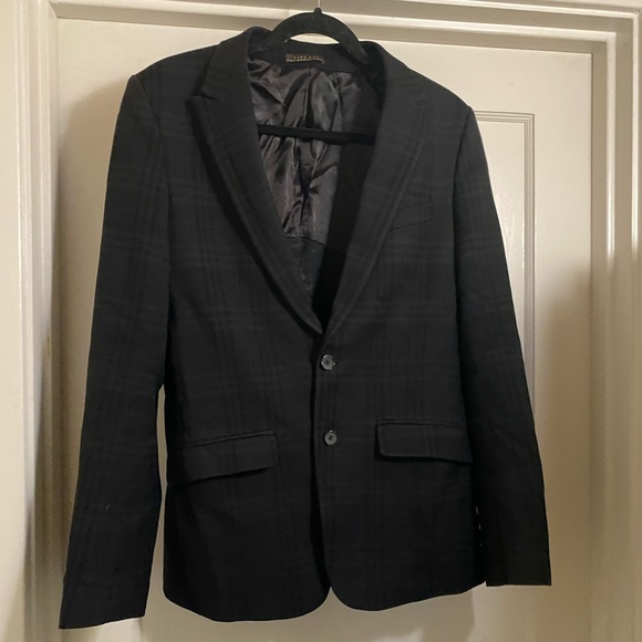 Zara Man Black Gingham Checker Pattern Cotton Wool Blend blazer suit jacket - Picture 11 of 15